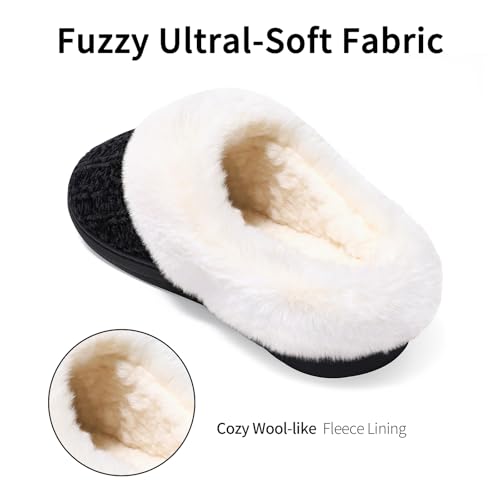 Image of Evshine Warm Knit House Slippers for Women Comfy Wool-Like Lined Chenille Slippers with Memory Foam and Indoor Outdoor Soles