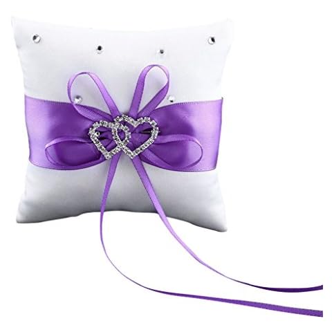 Buyanputra 3.94" Satin Double Hearts Decoration Wedding Ring Bearer Mini Pillow (Purple) Cover