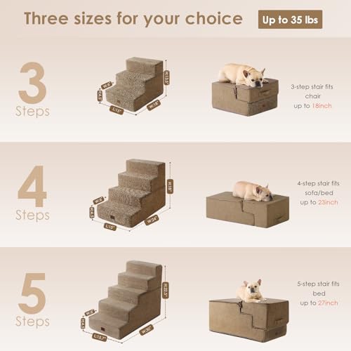 Image of EHEYCIGA Dog Stairs for Bed 18 inch H, 4-Step Dog Steps for High Bed, Pet Steps for Small Dogs and Cats, Non-Slip Balanced Pet Ramp Indoor, Camel