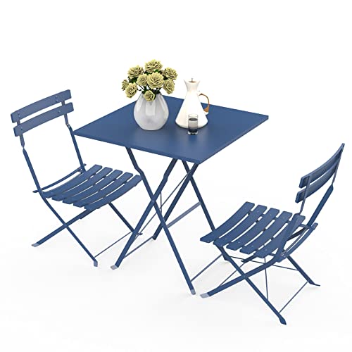 LANTUS Salon de Jardin bistrot Pliable - Emilia carré Table avec Deux chaises Pliantes. Acier thermolaqué(Table carrée 55cm*55cm+2 chaises (Gris Bleu))