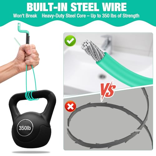 55inch Steel Core Drain Clog Remover Tool With Rotating Handle, Slim Snake Drain Hair Removal Tool For Narrow Pipes, Sinks, Showers, Toilets, Clears Hair, Blockages With Sink Drain Cleaner (5pcs) - Image 3
