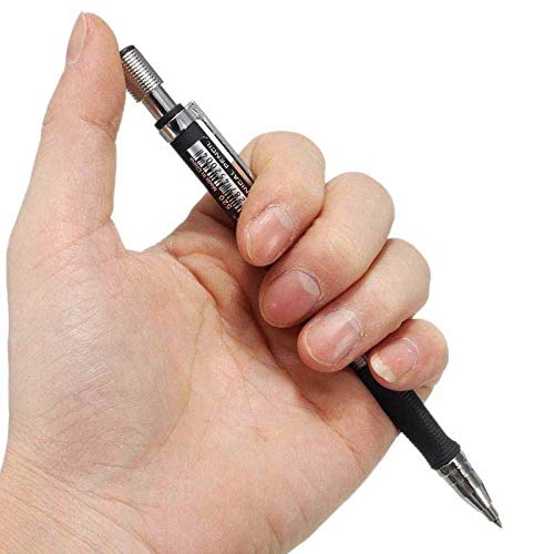 Lápices 2B Azul Negro Portaminas Bolígrafo Mecánico Lápiz de Dibujo Técnico Lápiz de Mina 2.0mm 2B Dibujo Boceto Examen Material de Repuesto (Plateado) (A)