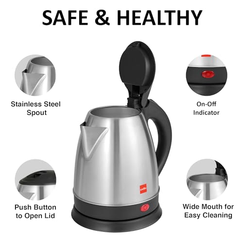 Image of CELLO Lifestyle Stainless Steel Electric Kettle 1.5L + Sippa Steel Water Bottle 500 ml Black Combo | Double Wall, Auto-Shut Off Protection, Cool Touch Handle | Electric Kettle For Boiling Hot Water