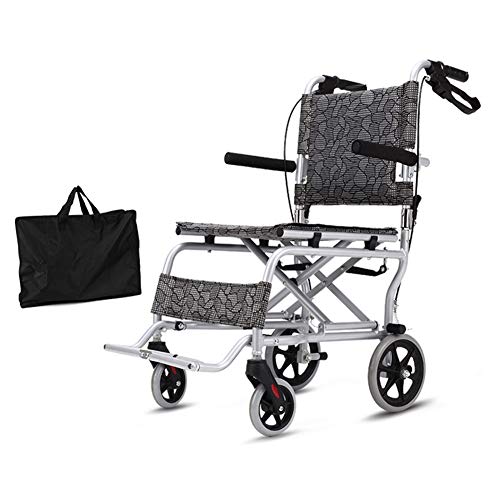 YZJJ Silla de Ruedas de Transporte, Silla de Ruedas portátil de Viaje y embarque Plegable con Freno de Mano, con Bolsa de Transporte, Silla de Ruedas portátil de Viaje Plegable para Ancianos y niños