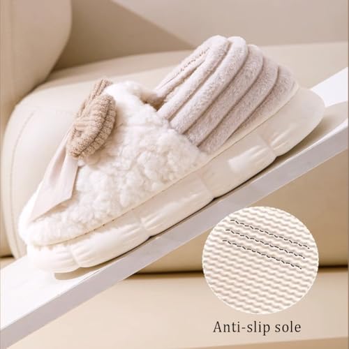 Bow Slippers for Women, Cute Cartoon Fluffy Warm Slippers with Bow, Winter Cozy House Slippers Plush Indoor Outdoor Shoes4
