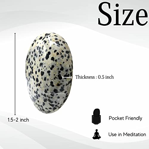 Image of Amazing Gemstone Dalmatian Jasper Crystals and Healing Stones - Large Palm Stone Crystals Piedra - Crystal for Good Luck, Positive Energy, Meditation - Unique Stocking Stuffers Gifts for Women, Men