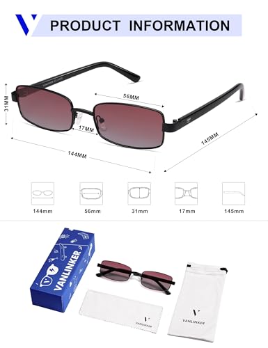 Image of VANLINKER Retro Rectangle Polarized Sunglasses for Women Men Small 90s Vintage Trendy Slim Narrow Rectangular Frame VL9684