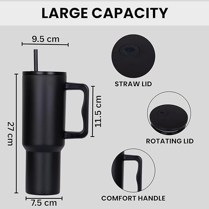 Image of SKDBPM Personalized Stainless Steel Tumbler with Handle, 1200ml Capacity, Black Insulated Travel Mug with Straw, Custom Name Design (1200 ML Pink Color Tumbler)
