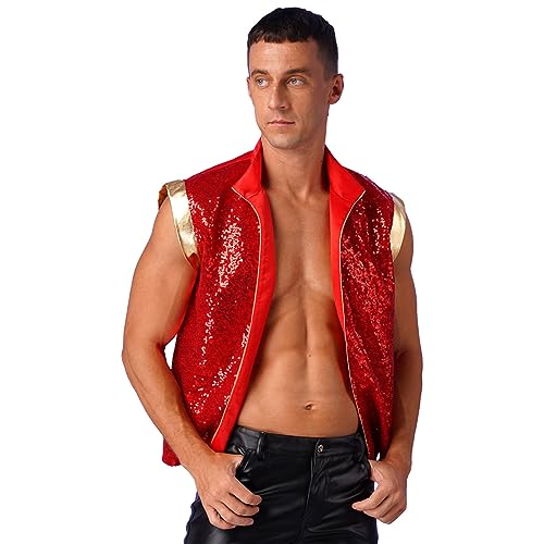 Yeahdor Mens Arabian Prince Vest Tops Halloween Sparkly Sequins Open Front Waistcoat Cosplay Fancy Dress4