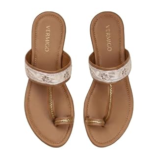 VERMIGO Women Flats Sandals | Size 6 | Comfortable Slip-On Casual Daily Wear Flats | BIG-BEIGE