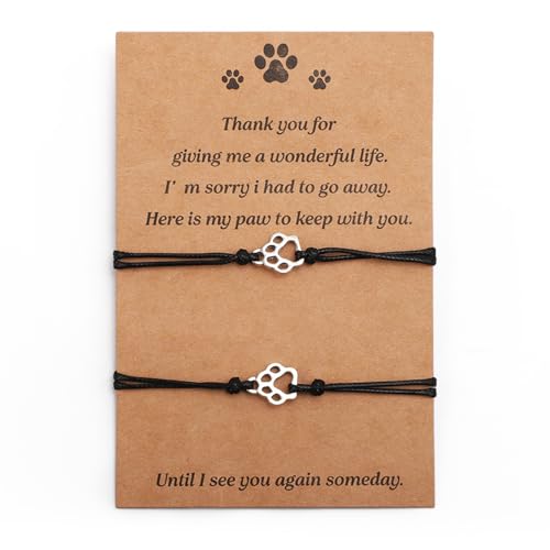 2 pulseiras comemorativas para cães e gatos, presentes comemorativos para animais de estimação presente de simplicidade pulseiras da amizade com pegadas de patas para amantes dos cães presentes de