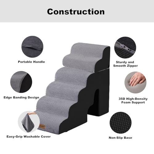 Image of ZOMISIA Dog Ramp for High Beds - 29 inch H 6 Steps Pet Stairs for Large Dogs with Tunnel 2 in 1 with Zippers Suitable, Indoor Cat Ladders with Non-Slip Bottom, Black