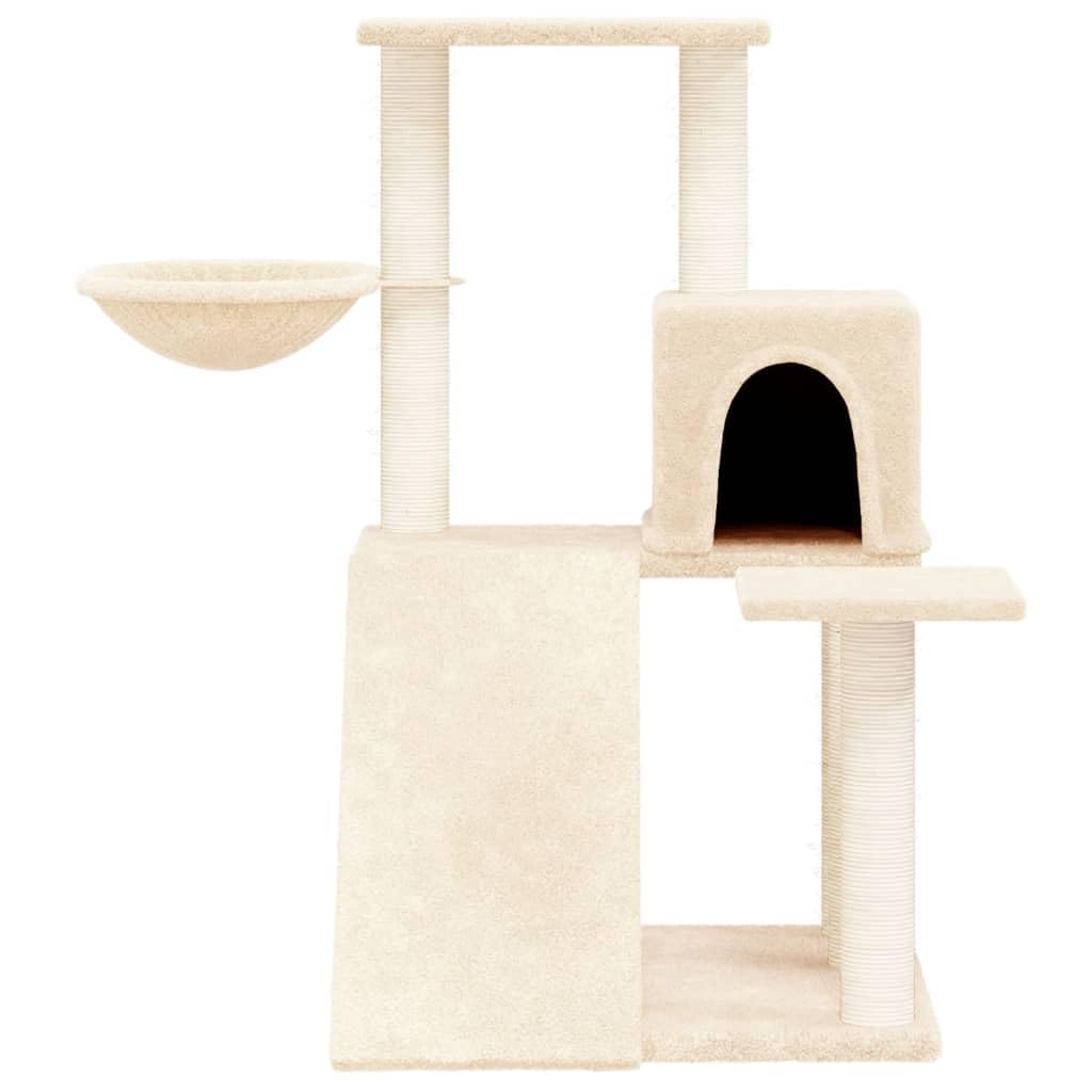 Kratzbaum mit Sisal-Kratzsäulen & Leiter, Katzenturm 82 cm hoch, Kleiner Katzenkletterbaum mit Katzenhaus, Hängematte & Plattformen, Katzenmöbel aus Plüsch in Creme
