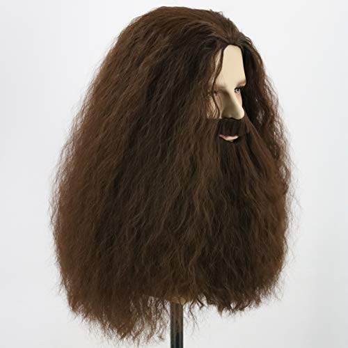 Topcosplay Wig and Beard Adults Long Brown Curly Wig Wizard Wig for Halloween Carnival Fancy Dress Party (Brown) - Image 3