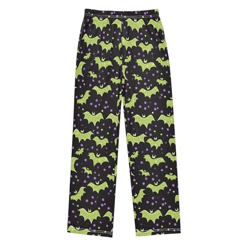Halloween Pajama Pants Green Bat Pattern Long Sleep Pants Lounge Bottoms