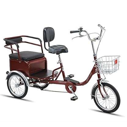 16-Zoll-Dreirad für Erwachsene, Fahrrad mit Kohlenstoffstahlrahmen, Rücksitz und Rückenlehne, dreirädriges Cruiser-Fahrrad für Senioren, Damen und Herren (rot) – Bild 3