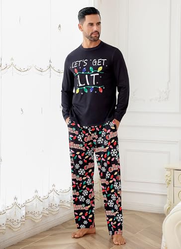 RAISEVERN Mens Christmas Pajamas Set Ugly Pjs Pants and Long Sleeve Shirts Xmas Sleepwear with Pockets4