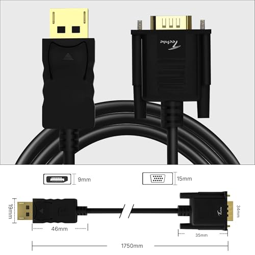 Image of Techie DisplayPort to VGA Cable 1.8m | DisplayPort 1.2 to VGA Analog Video Converter Cable, Full HD 1080p 60Hz, Plug-and-Play Display Adapter for Laptops, PCs & Projectors, ABS Body (Black)