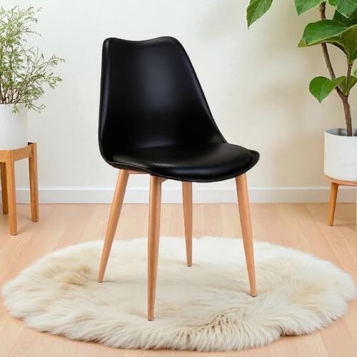 Image of Amazon Brand - Umi Eames Nordan Metal Stylish Modern Furniture Plastic Chairs & Wooden Grain Finish Metal Legs & Padded Seat Cushion in Black Color