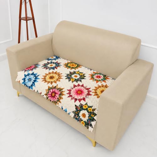 Image of Homerz Premium Printed Quilted Velvet Sofa Slip Cover Protector with Tassels, Sofa Mat, Exact Size, Antislip Cover (Morocco, 2 Seater, Half)