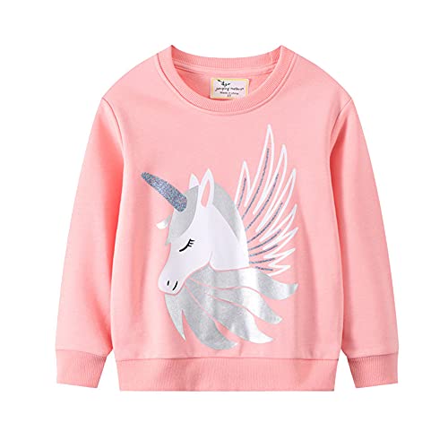 LXKA Mädchen Sweatshirts Pullover Kinder Einhorn Regenbogen Hai Kleidung Baumwolle für Kleinkind Mädchen Langarm T-Shirts Tops Pullover Alter 1–7 Jahre, Einhorn, 92