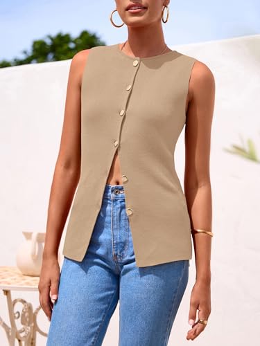Image of PRETTYGARDEN Women's Sweater Vest Button Down Summer Tank Tops 2026 Sleeveless Knit Vests Fashion Business Casual Outfits
