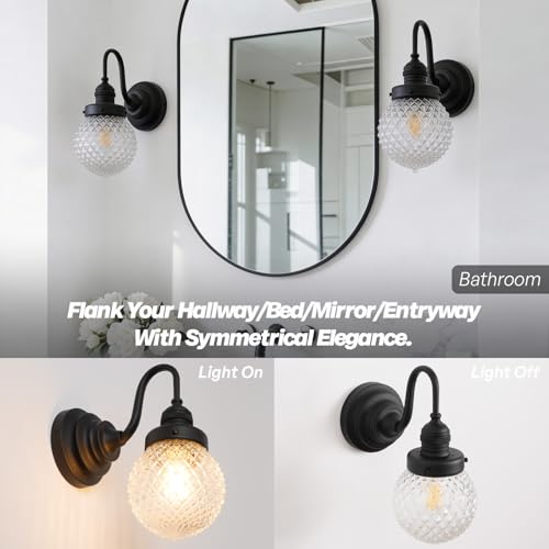Image of Black Wall Sconce Farmhouse Bathroom Vanity Light,Clear Glass