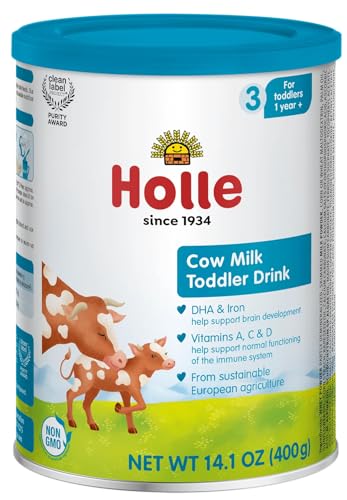 Holle Cow Milk Toddler Drink Stage 3, 14.1 Oz Powdered Toddler Milk Beverage, Non-GMO, Clean Label Certified, Grass-Fed, DHA & Iron, For Children 12 Months and Up, Made in Germany
