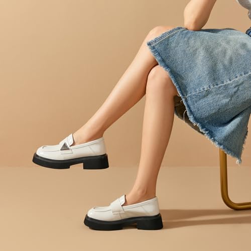 Image of BEAU TODAY Womens Platform Loafers, Leather Penny Loafer Shoes