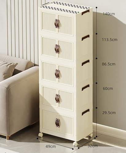 Abschließbare Aufbewahrungsbox aus Kunststoff mit Deckel und magnetischen Türen, 3 Etagen, Rolleimer mit abschließbaren Rollen, ideal für Schlafzimmer, Wohnzimmer, Flur und Büro (49 cm)