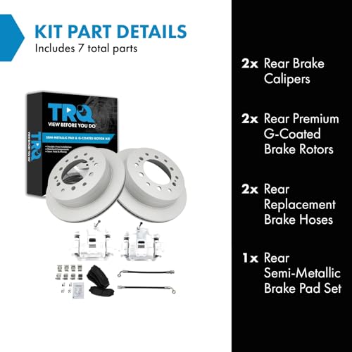 Image of TRQ Rear Brake Pad and Rotor Set Semi Metallic Coated Rotors Calipers Compatible with 2003-2009 Toyota 4Runner 2007-2009 FJ Cruiser