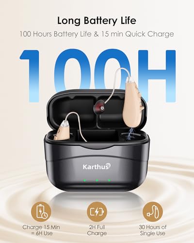 Image of Karthus Hearing Aids, Rechargeable Hearing Aids for Seniors with Hearing Loss, Noise Cancelling & Clear Sound for Conversations & TV, Easy One-Button Control, No App Needed, 100H Battery, Black