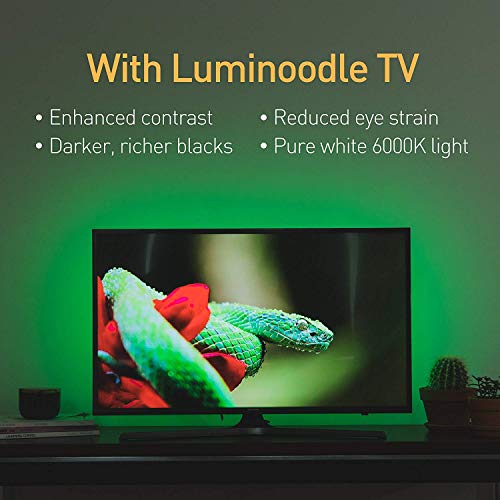 Image of Luminoodle Color Bias Lighting, USB TV and Monitor Backlight LED Strip Lights Kit with Dimmer, Remote - 6.6 ft for 24 inch to 60 inch TV - Medium