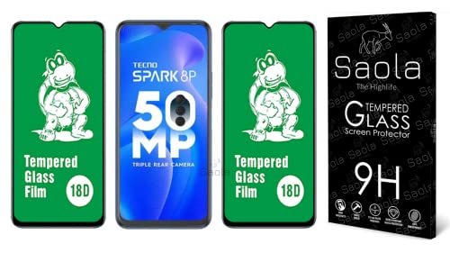 Image of Saola 18D Tempered Glass With Inbuilt AirBag Borders For Tecno Spark 8P (Pack Of 2) with Free Installation Kit. Full screen Coverage - 6.6 inch
