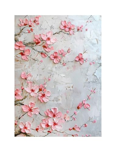 Fleurs de prunier roses peinture abstraite moderne esthétique décoration murale 50x70cm