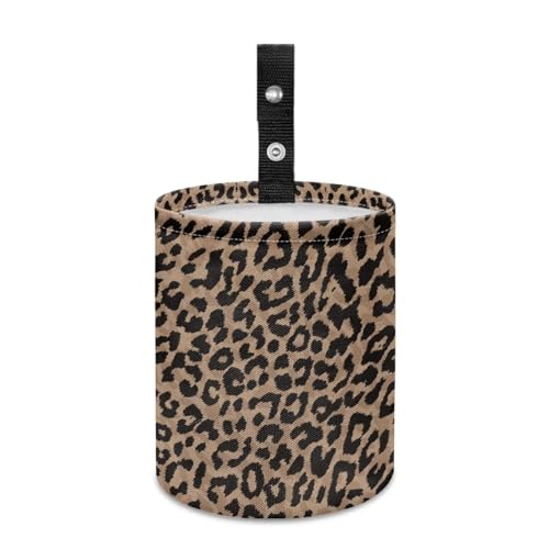 Image of Renewold Car Trash Can, Leopard Print Animal Fur Texture Car Trash Bag, Automotive Garbage Cans with Button Straps, Foldable Trash Bin, Organizer Bag for Storage Tissure Toys Snacks Drinks