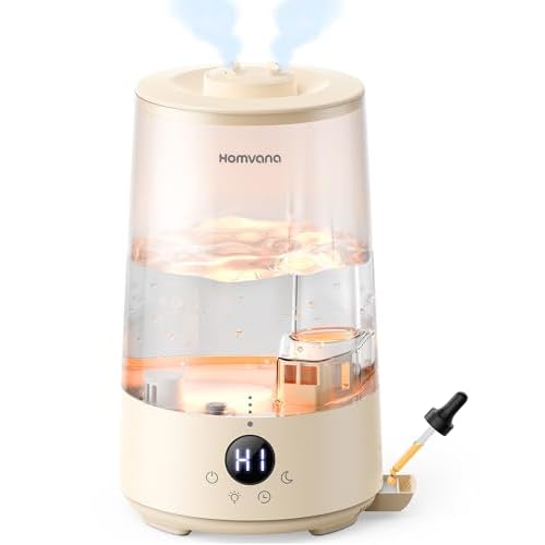 Homvana Humidifier for Bedroom, 3.6L Cool Mist Humidifiers, 360° Rotatable Mist, 34H Runtime, Quiet 16dB, Night Light, Air Humidifier for Baby, Plants, Office, Oil Diffuser, Ultrasonic (Blac