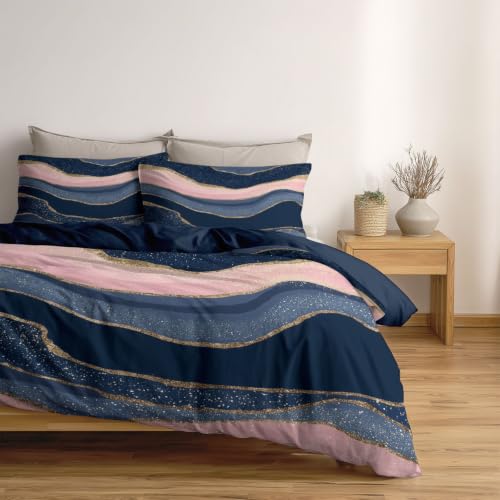Housse de couette en microfibre douce réversible 200x200 cm bleue - 3