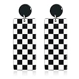 JIUIQL Unique Fashion Elegant 70s 80s Vintage Black White Stripe Long Geometric Drop Earrings Acrylic Resin Rectangle Dangle Earrings for Women Statement Jewelry Gifts (Black 1)