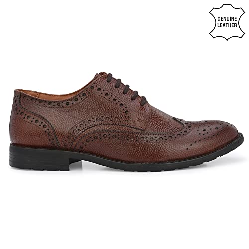 Image of Auserio Men's Brogue Full Grain Leather Lace Up Formal Shoes | Anti Skid Sole & Waxed Laces | Antimicrobial Memory Foam Padded Insole with Detailed Stich| Shoes for Office & Parties (115.116.117)