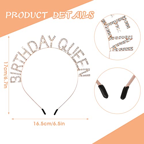 Wllhyf Birthday Queen Headband, Princess Crown Rose-Gold Rhinestone Hair Band Birthday Sash Tiaras Crystal Hair Accessories Valentine's Day Gifts For Women Girl Birthday Party Decorations #TOP1