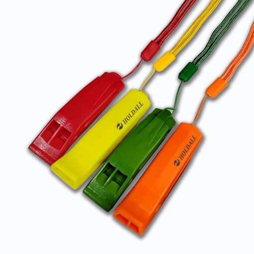 HOLDALL Emergency Whistle with Lanyard, Safety Whistle for Outdoors Camping Survival Kayak Boating & Signaling (Red,Orange,Green,Yellow)
