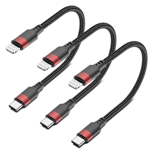 Bkduice 1ft USB C to Lightning Cable Short, 3 Pack USB C iPhone Charger Cable MFi Certified, 12 inch Braided Type C to Lightning Cord Fast Charging for iPhone 14 13 12 11 Pro Max XR XS SE Plus iPad