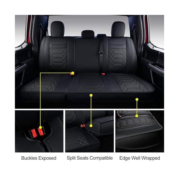 RISINGSTAR Silverado Sierra Faux Leather Seat Covers, Fit for 2019-2025 Chevy Silverado GMC Sierra 1500 and 2020-2025 2500HD 3500HD Crew Cab(Full Set, Black) - Image 7