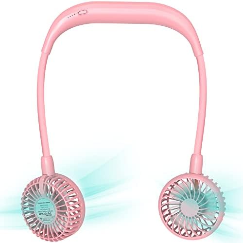 AMACOOL Neck Fan Battery Operated Neckband Fan Hand-Free Wearable Personal Fan for Hot Flashes Home Office Travel Outdoor Sports (Pink)