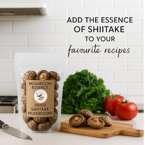 Image of Mushroom Essence Dried Shiitake Mushrooms | Sun-Dried, Whole, Grade A-100g | Rich Umami Flavor | Ideal for Soups, Stir-Fries & Broths |