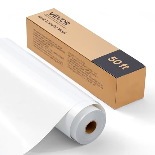 Image of VEVOR Heat Transfer Vinyl, 12 in x 50 ft, Glossy White HTV Iron on Vinyl Roll, Easy to Cut and Weed, Strong Adhesion, Compatible with Cutting Machines, for Various Materials, T-Shirts, Pillows, Hats