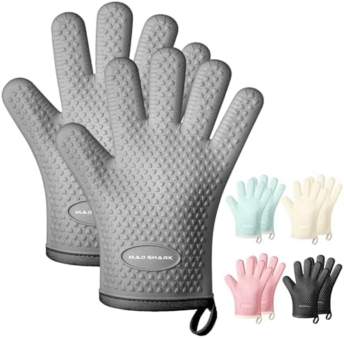 MAD SHARK Silicone Oven Mitts Heat Resistant 450°F,Waterproof & N...