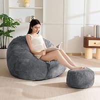 MAXYOYO Sitzsack mit Fußhocker für Erwachsene & Kinder, Cord Bean Bag Sofa & Pouf mit Schaumstofffüllung, Lounge Sessel mit Griff für Wohnzimmer, Schlafzimmer, Gaming, Lesen, Entspannen