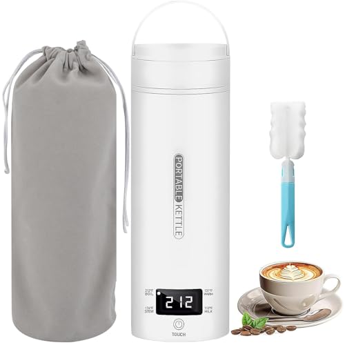 Portable Electric Kettle 450ML Electric Travel Kettle With 4 Smart Tempe Preset Mini Tea Kettle Leakproof Coffee Cup with Clean Brush and Auto Shut-Off (L)